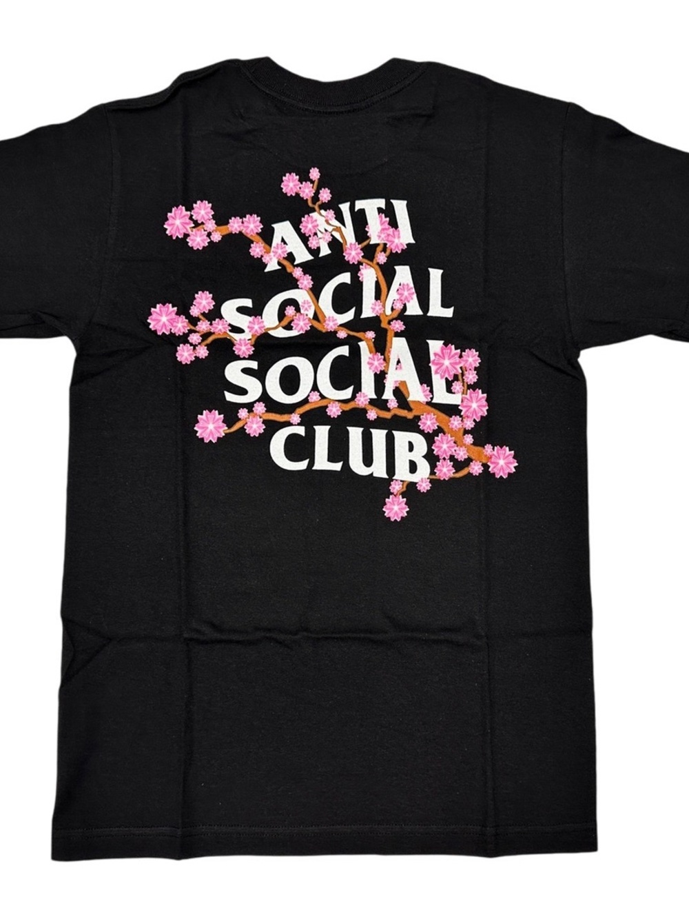 Anti Social Social Club Black Tee with Pink Cherry Blossom Graphic